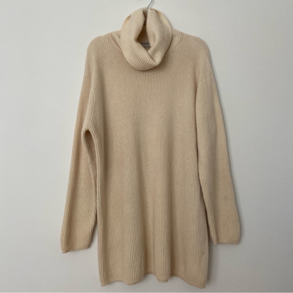 Ca Va De Soi Wool Angora Turtleneck Sweater Dress in Cream size Large